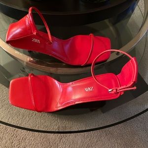 Zara Minimalist Heeled Leather Sandals